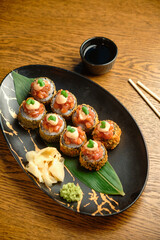 A set of hot sushi rolls