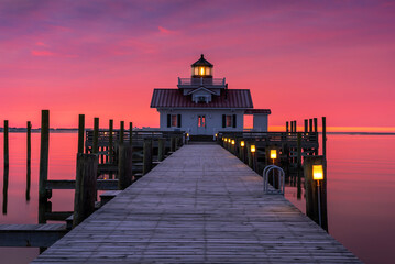 Ronoake Marshes Lighthouse along the Ronoake Sound in Manteo North Carolina