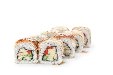 Sushi with crab, Asian cuisine. Photo of food on a white background