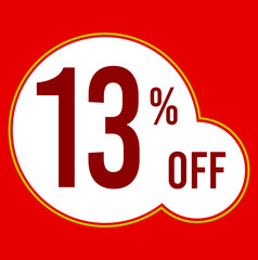 13 percent red banner with white ballons and red lettering for promotions and offers