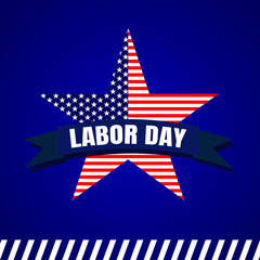 USA Labor Day greeting card with USA national flag colors background and handwritten text Happy Labor Day. Vector illustration.