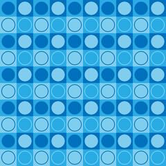 Circle and square blue check seamless pattern. Vector illustration.