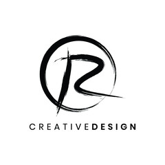 Creative brush stroke letter R logo design vector