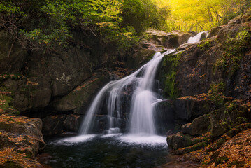 Scenic waterfall, forest foliage, Blue Ridge Mountains, North Carolina
