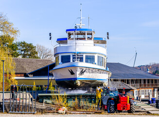 passenger ship at a lake