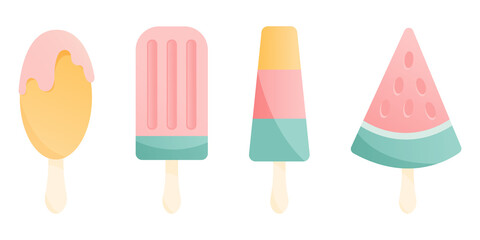 Set illustrations of different ice creams. Summertime design elements.