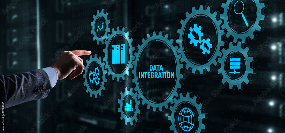 Poster business technology data integration concept on abstract background