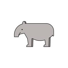 Filled tapir icon. Black outline. Conservation awareness. Vector illustration, flat design