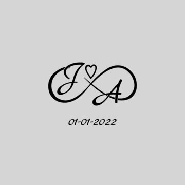 Letter JA logo with infinity and love symbol, elegant cute wedding monogram design