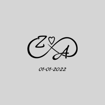 Letter ZA logo with infinity and love symbol, elegant cute wedding monogram design