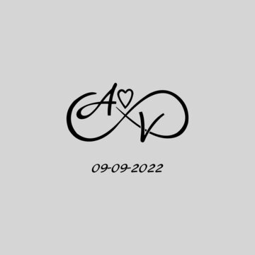 Letter AV logo with infinity and love symbol, elegant cute wedding monogram design