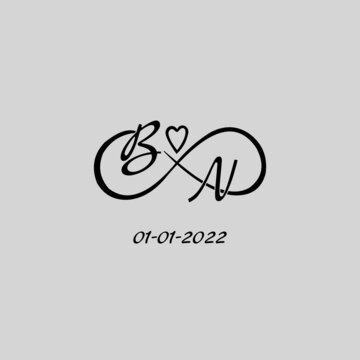 Letter BN logo with infinity and love symbol, elegant cute wedding monogram design