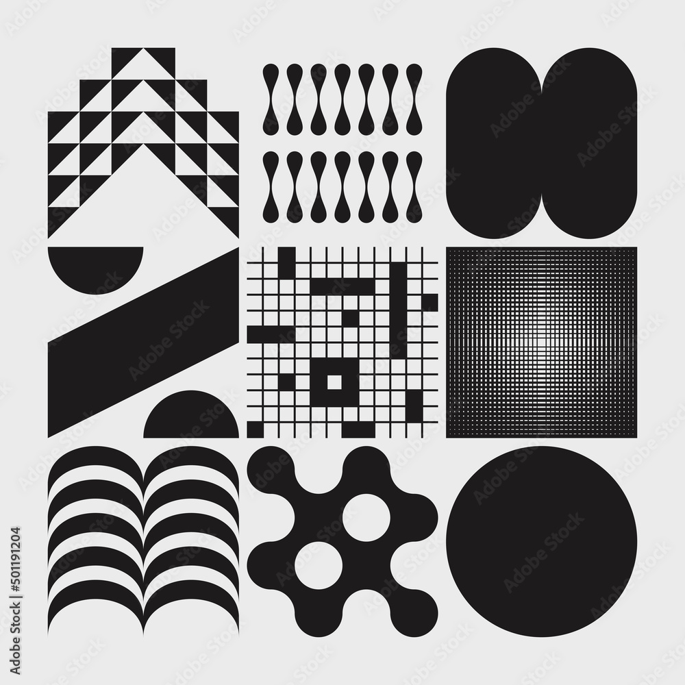 Poster abstract vector symbols graphics set with random effect inspired by brutalist aesthetics style