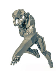 alien female soldier side view in white background