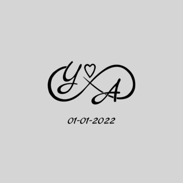 Letter YA logo with infinity and love symbol, elegant cute wedding monogram design