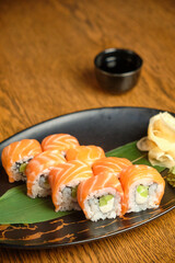 Philadelphia sushi roll with salmon and avocado