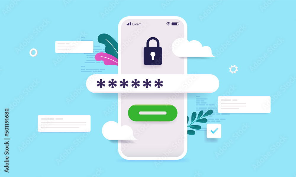 Aufkleber Insert password vector illustration of smartphone with locked screen and field to insert passwords
