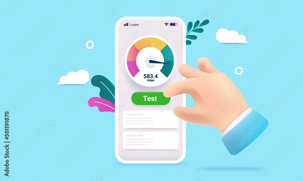 Aufkleber Internet speed test - Phone with tool for testing wifi and network speed. Semi flat vector illustration