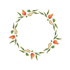 watercolor wreath of pears
