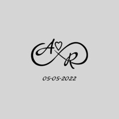 Letter AR logo with infinity and love symbol, elegant cute wedding monogram design