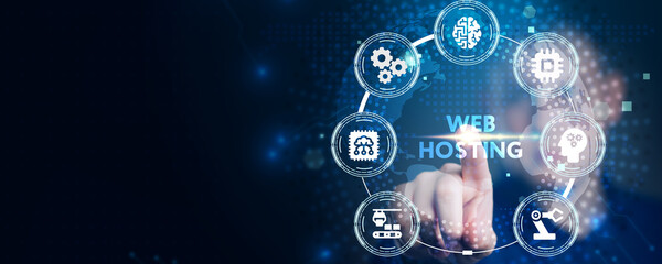 Web Hosting. The activity of providing storage space and access for websites. Business, modern...