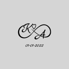 Letter KA logo with infinity and love symbol, elegant cute wedding monogram design - obrazy, fototapety, plakaty