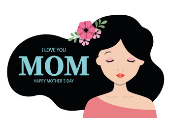 Mother's day card. Portrait woman with flowers in her hair. isolated vector