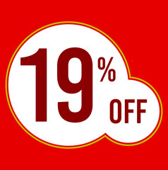 19 percent red banner with white ballons and red lettering for promotions and offers