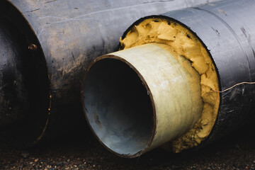 Pre-insulated pipe. Steel pipe with an upper layer of polyurethane foam insulation. Thermal...