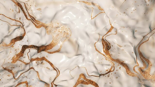 Gently flowing and rippling golden liquid Italian marble motion background animation.