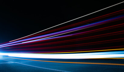 lines of lights. lights of cars with night. long exposure