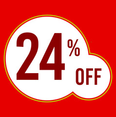 24 percent red banner with white ballons and red lettering for promotions and offers