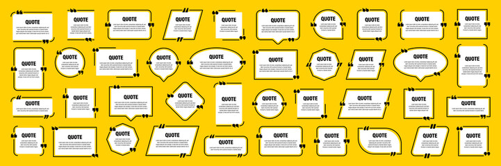 White isolated quote frames. Speech bubbles with quotation marks. Blank text box and quotes. Blog post template. Vector illustration.