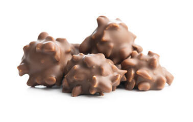 Chocolate truffles. Sweer pralines isolated on white background.