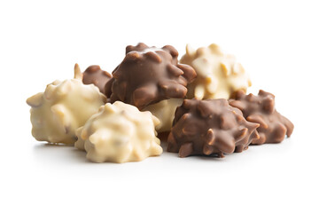 Chocolate truffles. Sweer pralines isolated on white background.