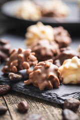 Chocolate truffles. Sweer pralines.