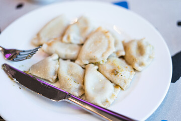 Polish dumplings on a plate, polskie pierogi na talerzu