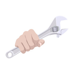 The hand of a plumber holding an adjustable wrench