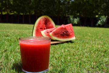 watermelon and juice in outdoor set up.