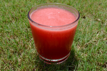 Tasty and healthy Watermelon juice full glass drink on hot summer day. Beverages drinks for iftari during roza fasting in ramazan month. Tarbuz juice © Uma