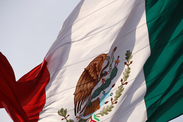 Mexico City, Mexico – April 16, 2020: Mexican flag on a close up showing it´s color and movement