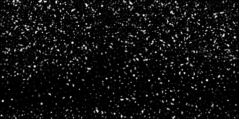 Silver confetti point on a black background. Luxury festive background. Silver grainy abstract texture overflows against a black background. Element of design. Vector illustration, EPS 10.