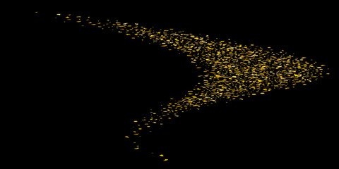 Golden glitter confetti on a black background. Illustration of a drop of shiny particles. Decorative element. Luxury background for your design, cards, invitations, gift, vip.