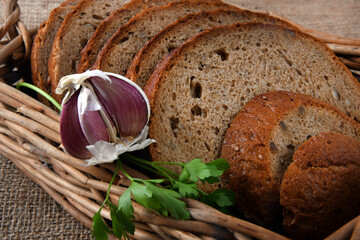 closeup of the bread in wicker rural basket
