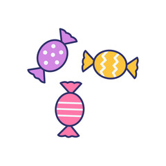 Vector illustration of cartoon three candys on white background.
