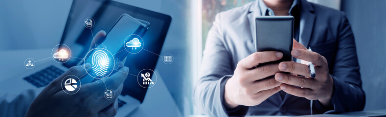 Technology fingerprint scan provides security. digital transformation change management,new...