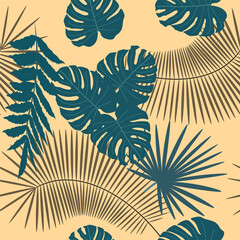 Fototapeta na wymiar Abstract background of leaves. Beautiful seamless paper art illustration with colorful tropical palm leaves background. Leaf pattern. Natural flower pattern.