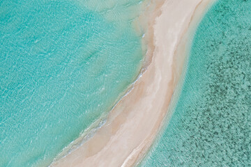 Summer seascape beautiful waves, blue sea water in sunny day. Top view from drone. Sea aerial view,...
