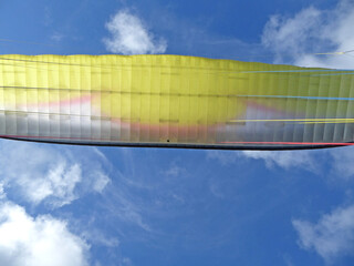 Looking up at a tandem paraglide wing