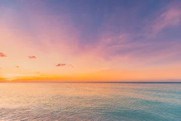 Gardinen Closeup sea sand beach. Panoramic beach landscape. Inspire tropical beach seascape horizon. Orange and golden sunset sky calmness tranquil relaxing sunlight summer mood. Vacation travel holiday banner © icemanphotos